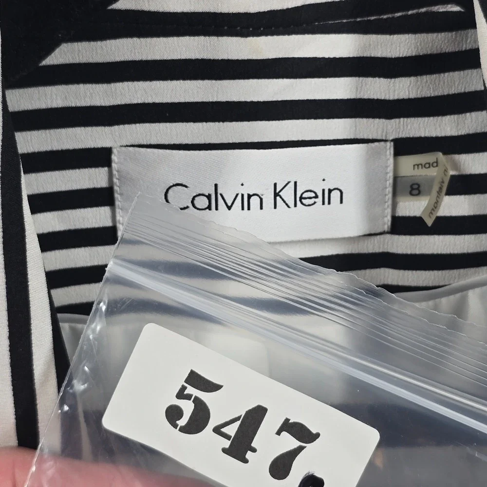 Calvin Klein Womens Blazer Size 8 Jacket Black White Striped One Button - Picture 9 of 9